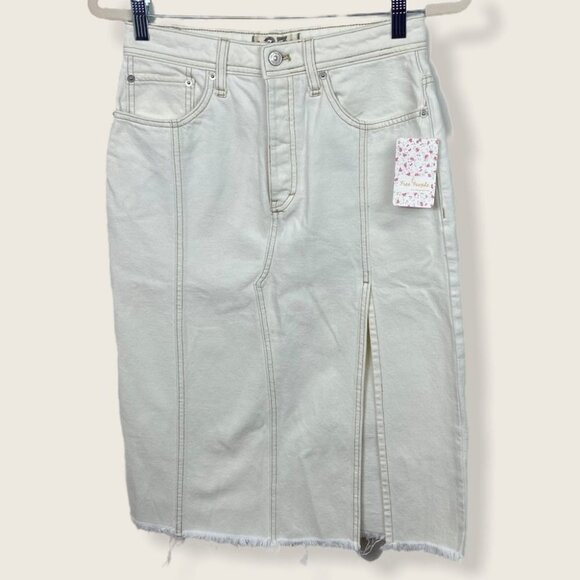 NWT Free People White Mambo Denim Midi Skirt Size 27 New With Tags Jean Boho - Picture 4 of 12